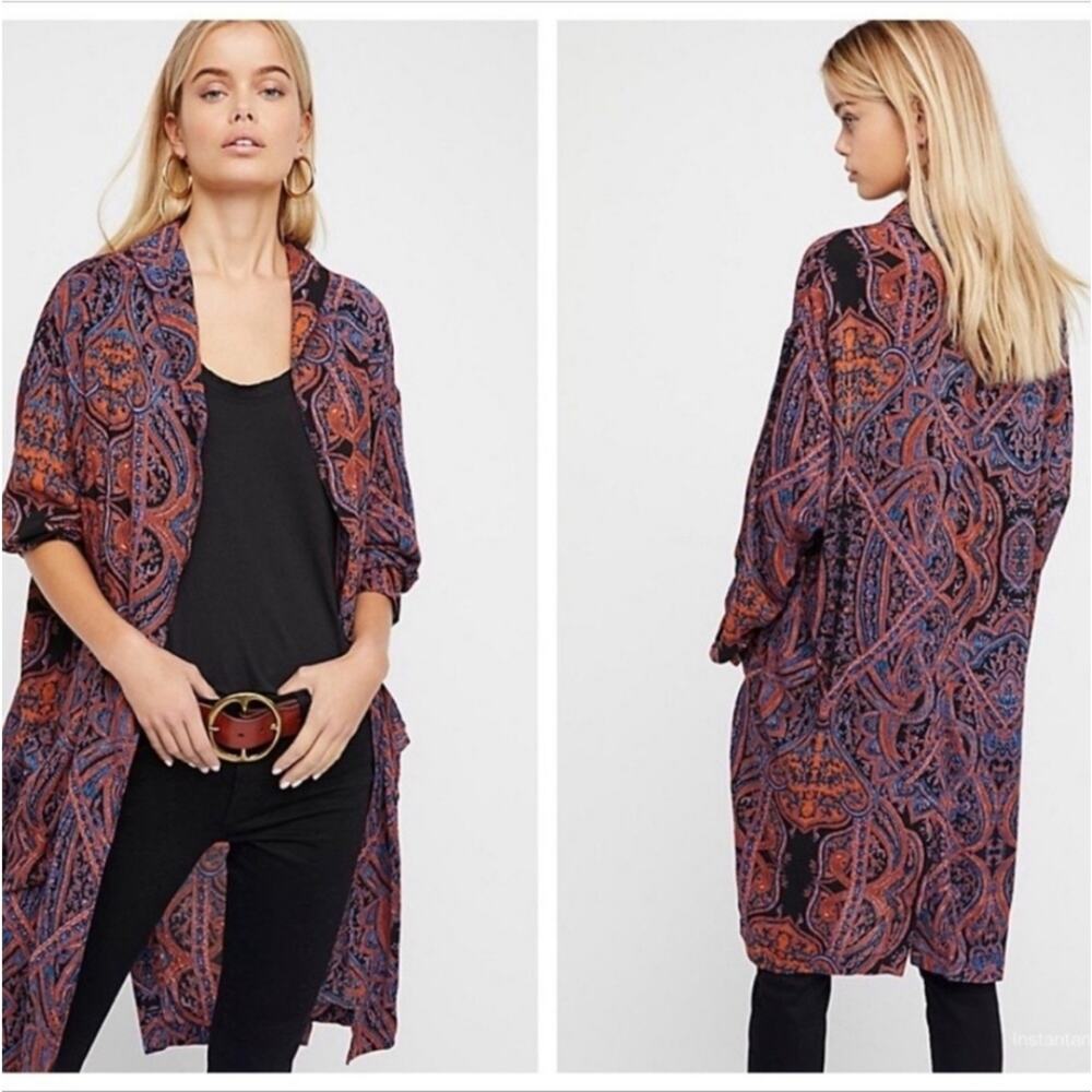 Free People Half Moon Paisley Open Front Kimono Cardigan size Medium